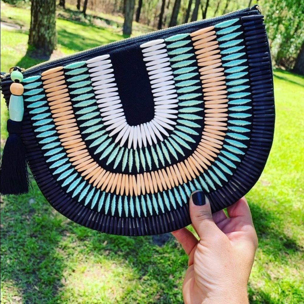 Stella & Dot | Limited Edition Navy/Teal/Peach Hand-Beaded Clutch Retired - Picture 7 of 13